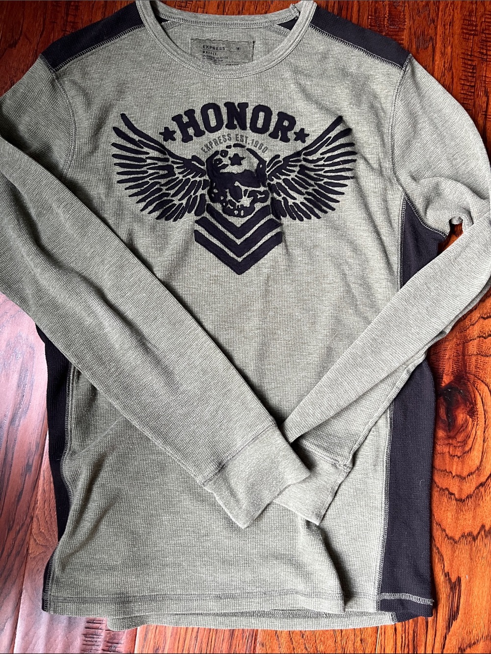 Express Olive & Black 'Honor' Long Sleeve Thermal Tee